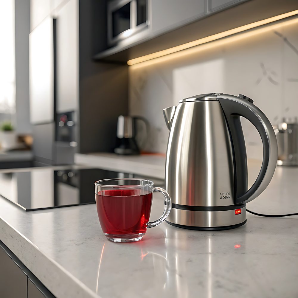 Une cuisine équipée d’un micro-ondes et d’une bouilloire, deux appareils susceptibles de solliciter le circuit électrique.